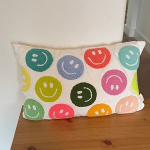 Sakura Multicolor Smiley Face Accent Pillow - Cream Background